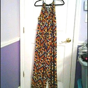 Love by Design Boho Colorful Ditsy Floral Sleeveless Straight Leg Jumpsuit